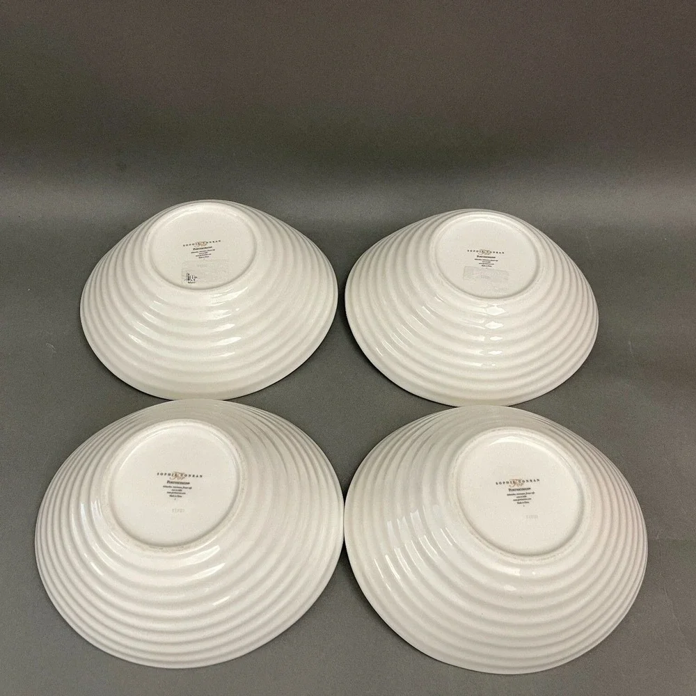 Sophie Conran Portmeirion White Soup‎ Cereal Bowls Ribbed Lot of 4